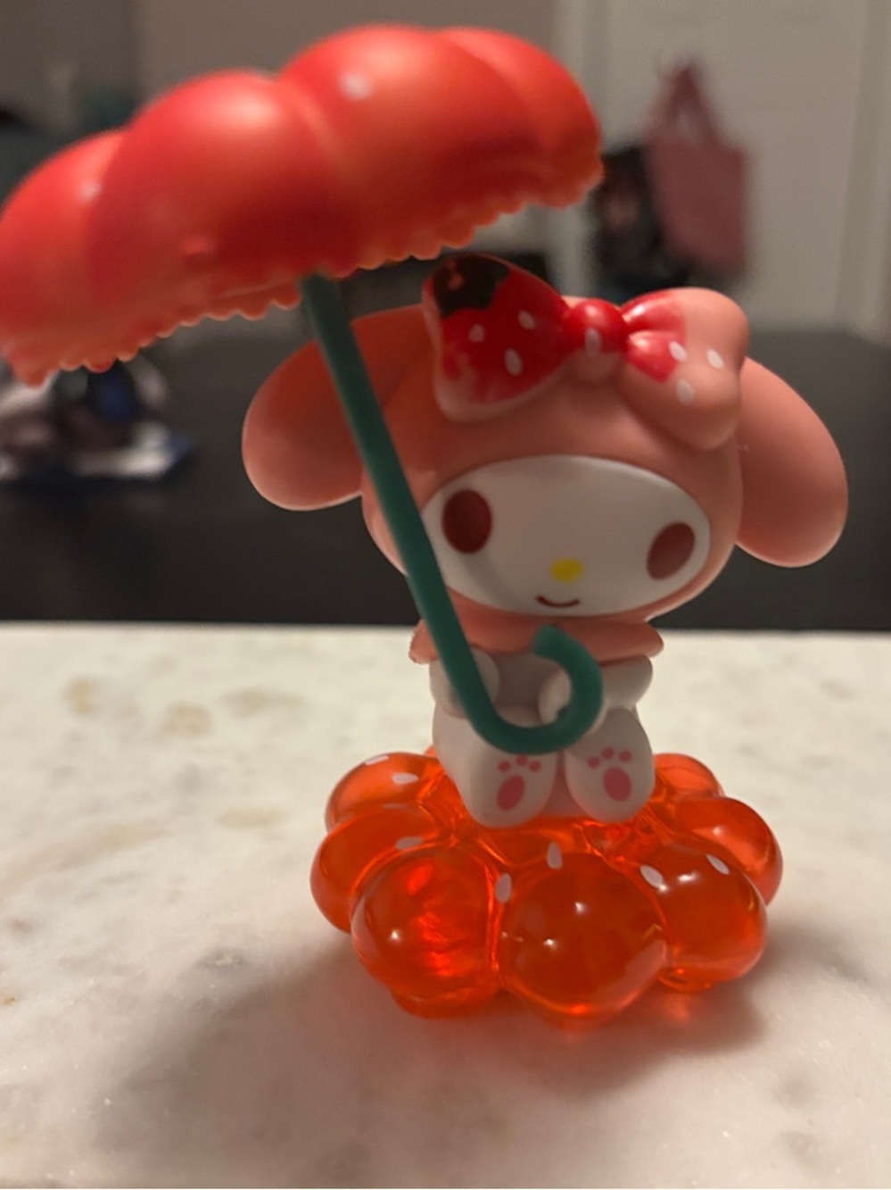 Sanrio My Melody Figure with Red Umbrella and Orange Base